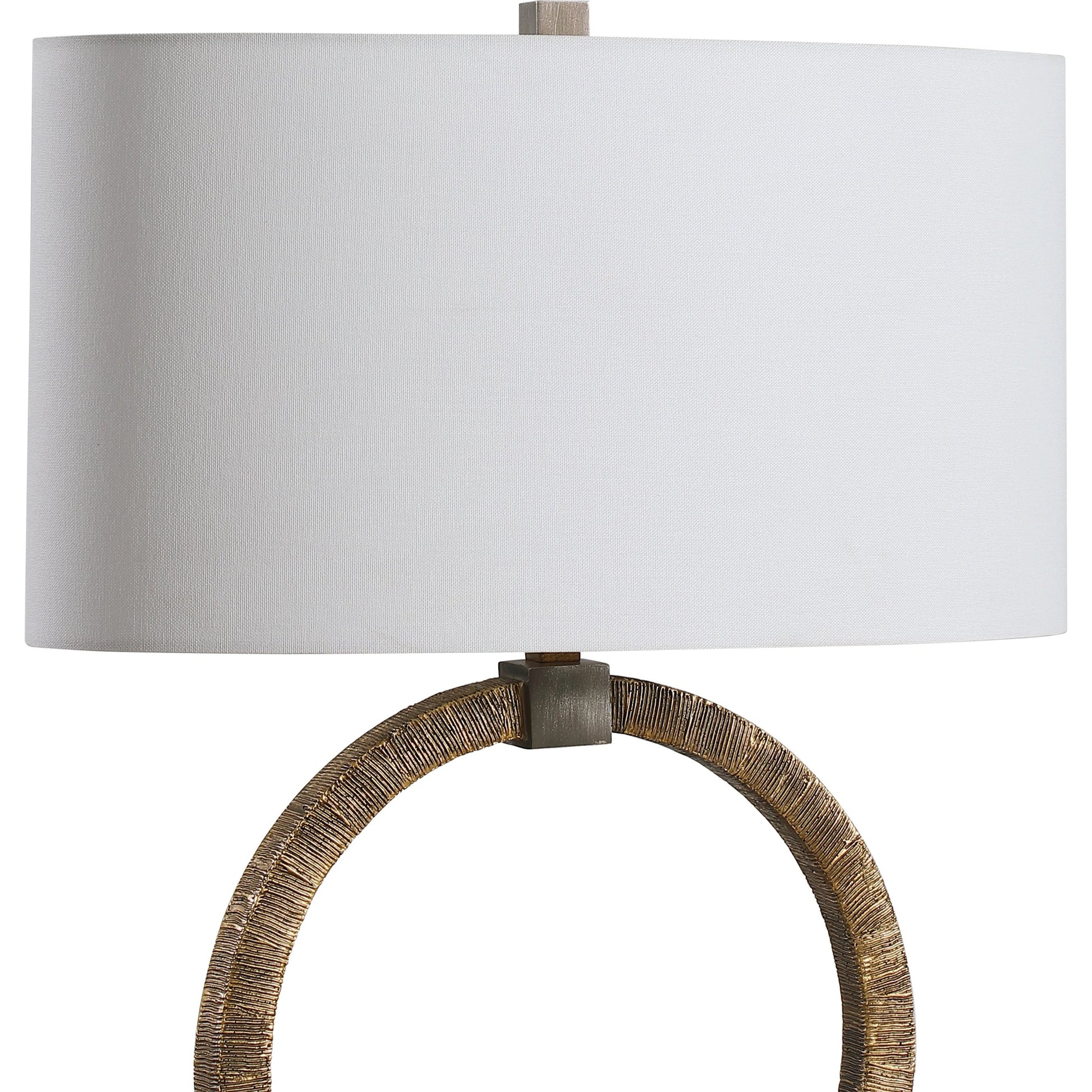 Relic Aged Table Lamp by Uttermost in gold. Made from resin, marble, iron, fabric in a eclectic & global style.