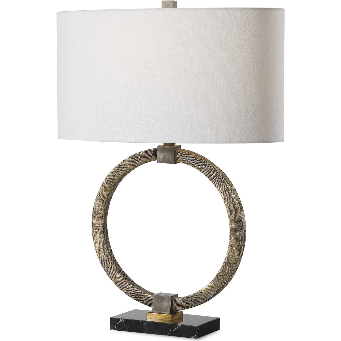 001 SR-824211 | Primary Silo | Relic Aged Table Lamp by Uttermost in gold. Made from resin, marble, iron, fabric in a eclectic & global style.