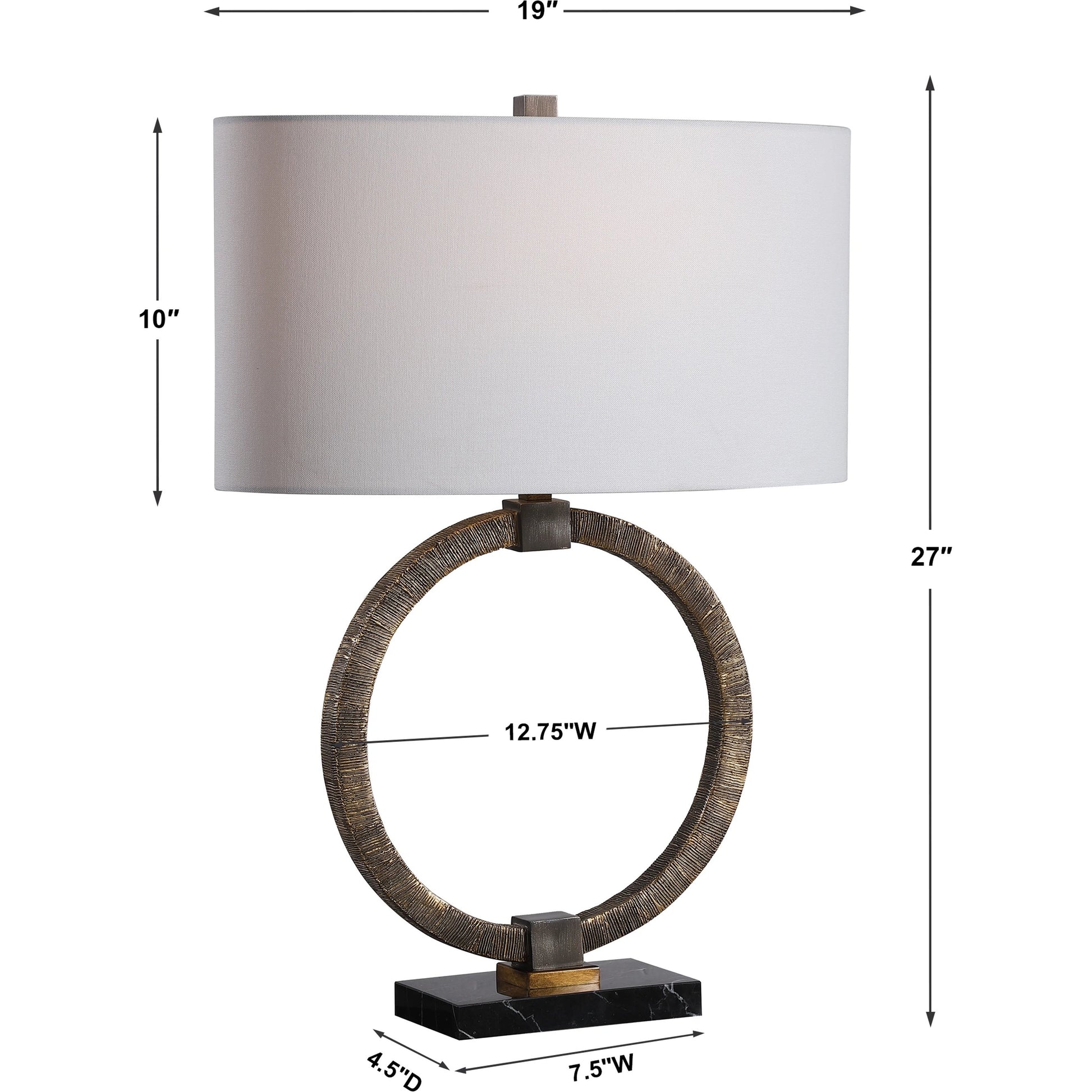 Relic Aged Table Lamp by Uttermost in gold. Made from resin, marble, iron, fabric in a eclectic & global style.