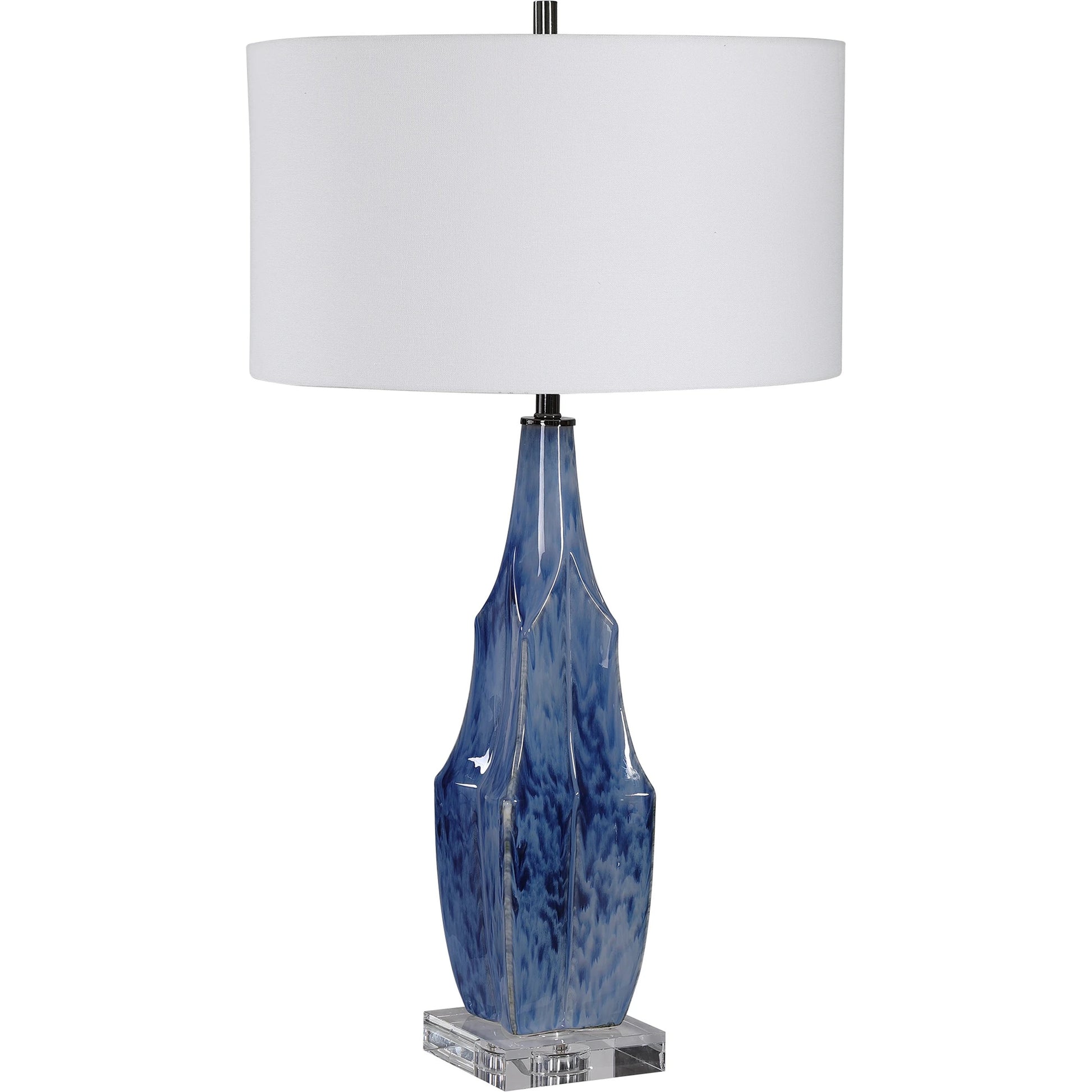 Everard Table Lamp by Uttermost in blue. Made from porcelain, crystal, iron, fabric in a modern style.