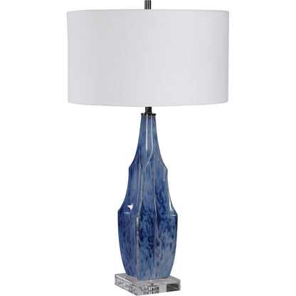 Everard Table Lamp by Uttermost in blue. Made from porcelain, crystal, iron, fabric in a modern style.