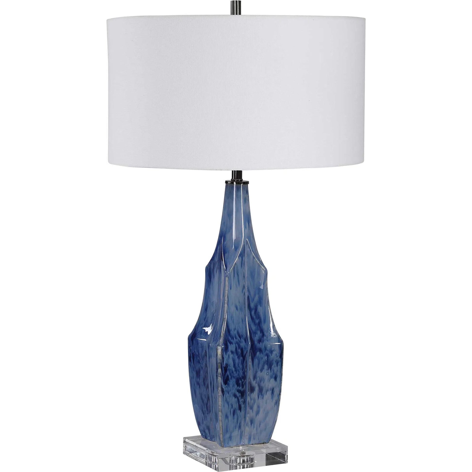 Everard Table Lamp by Uttermost in blue. Made from porcelain, crystal, iron, fabric in a modern style.