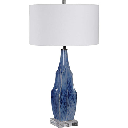 Everard Table Lamp by Uttermost in blue. Made from porcelain, crystal, iron, fabric in a modern style.