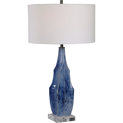 Everard Table Lamp by Uttermost in blue. Made from porcelain, crystal, iron, fabric in a modern style.