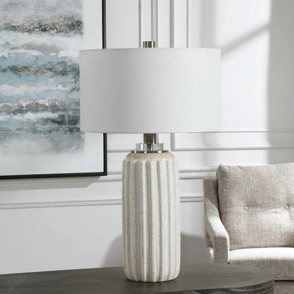 Azariah Table Lamp by Uttermost in white. Made from iron, ceramic, crystal, fabric in a modern style.