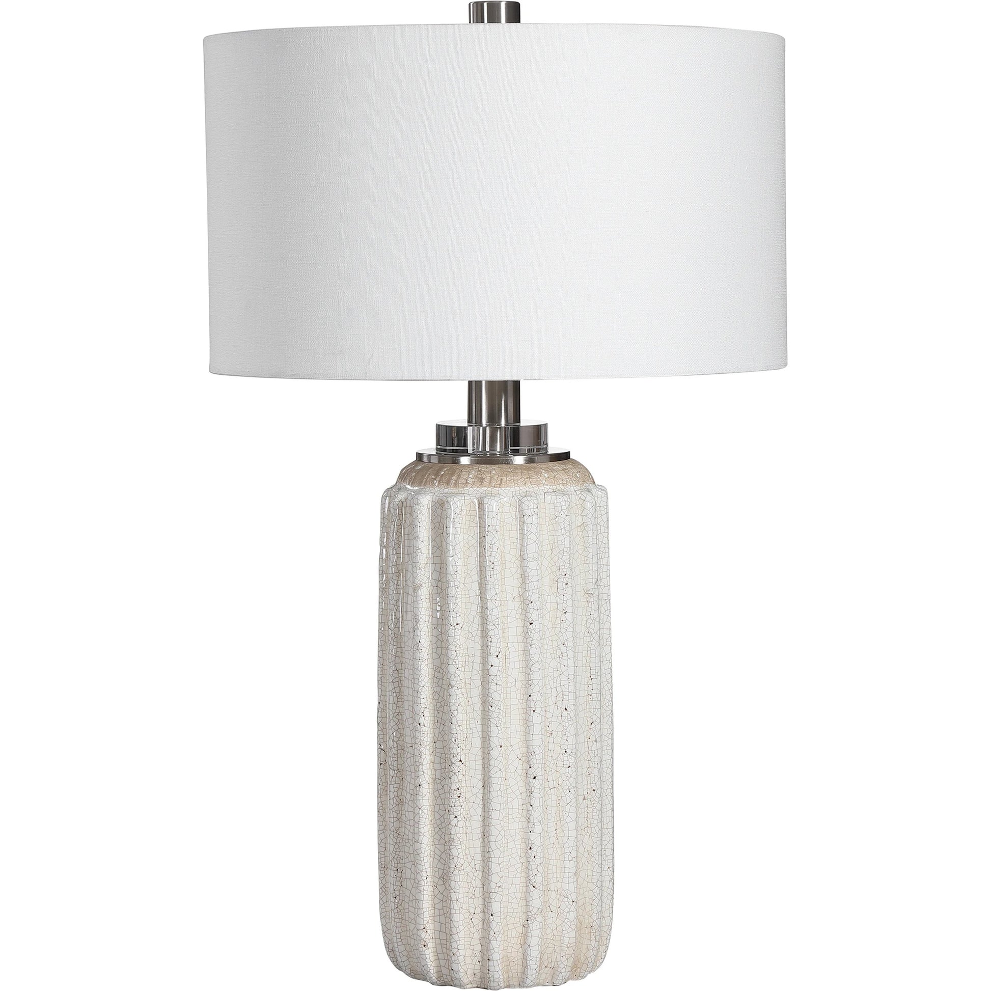 Azariah Table Lamp by Uttermost in white. Made from iron, ceramic, crystal, fabric in a modern style.