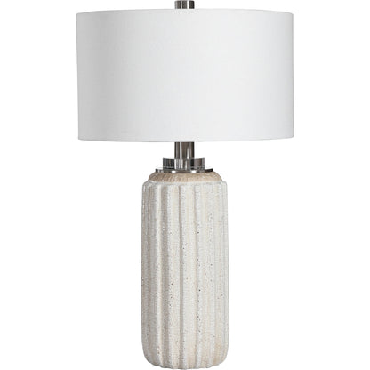 Azariah Table Lamp by Uttermost in white. Made from iron, ceramic, crystal, fabric in a modern style.