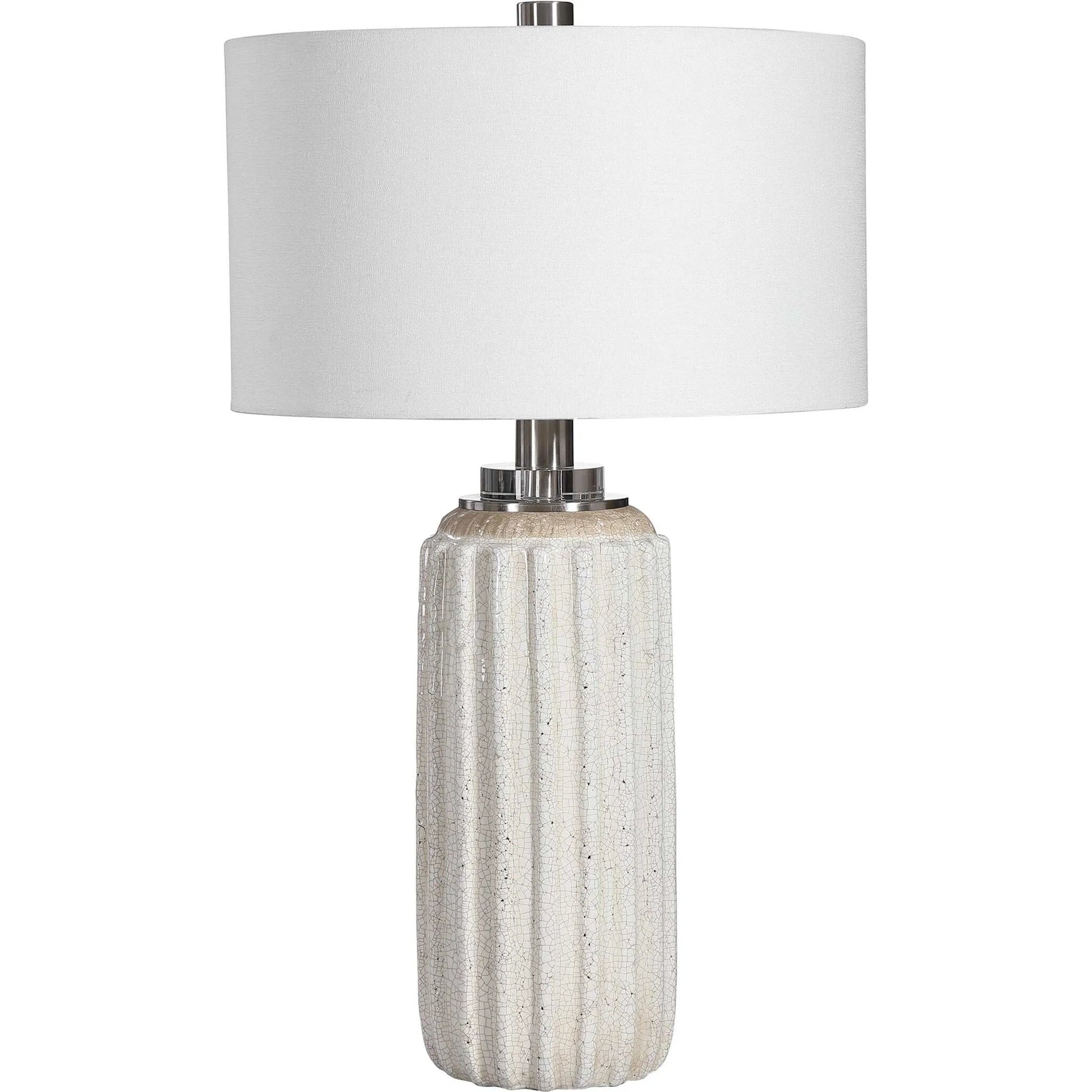 Azariah Table Lamp by Uttermost in white. Made from iron, ceramic, crystal, fabric in a modern style.