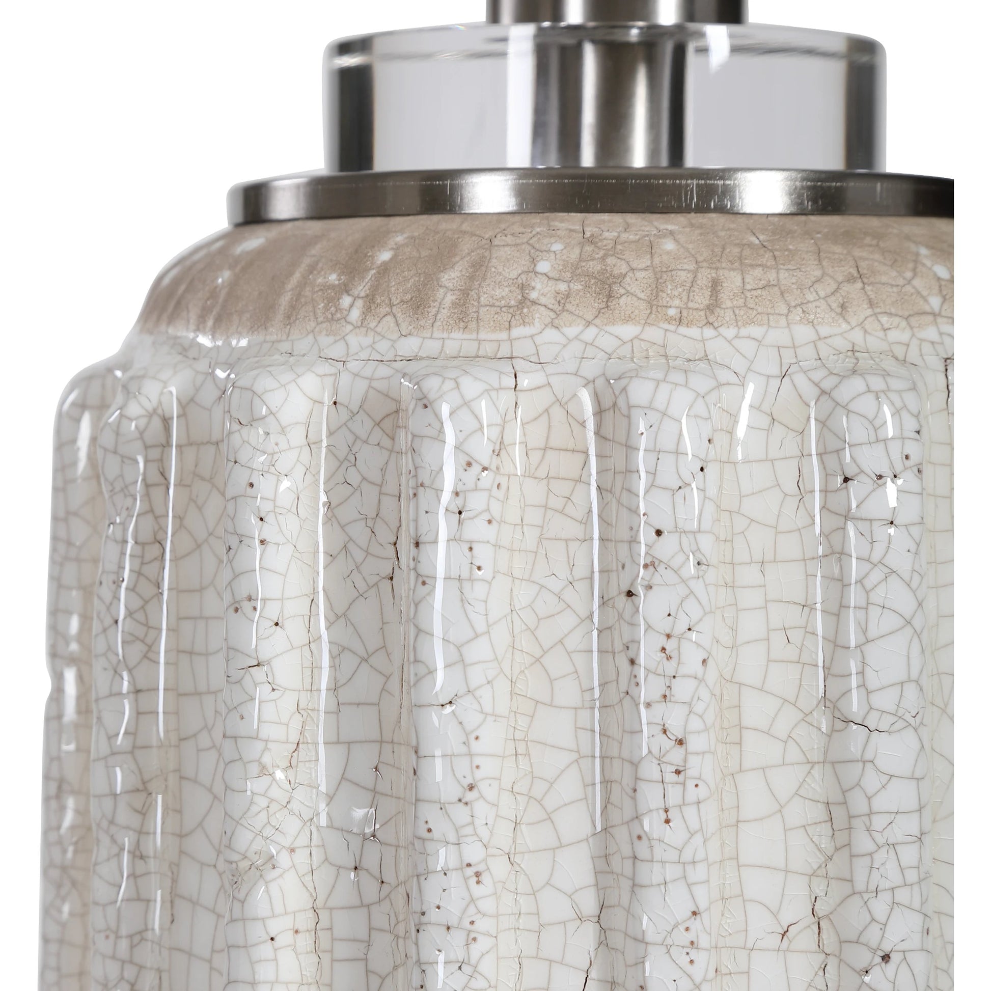 Azariah Table Lamp by Uttermost in white. Made from iron, ceramic, crystal, fabric in a modern style.