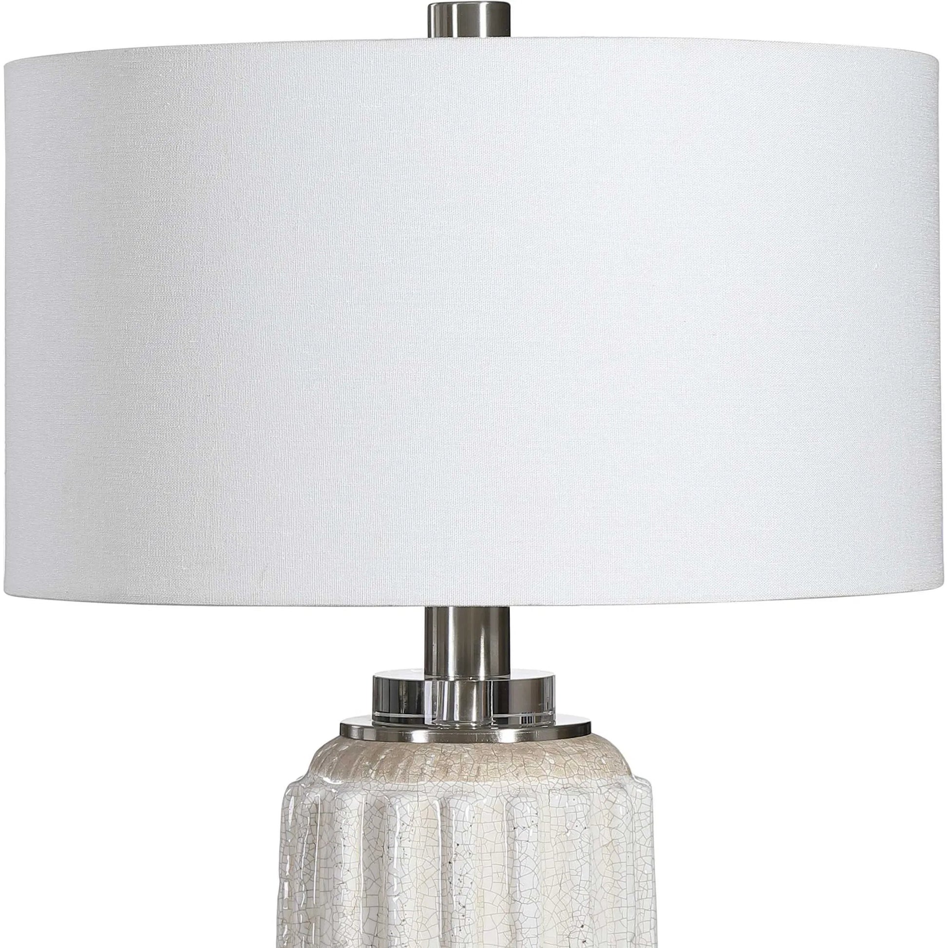 Azariah Table Lamp by Uttermost in white. Made from iron, ceramic, crystal, fabric in a modern style.