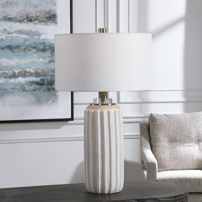 Azariah Table Lamp by Uttermost in white. Made from iron, ceramic, crystal, fabric in a modern style.