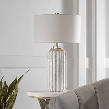 Azariah Table Lamp by Uttermost in white. Made from iron, ceramic, crystal, fabric in a modern style.