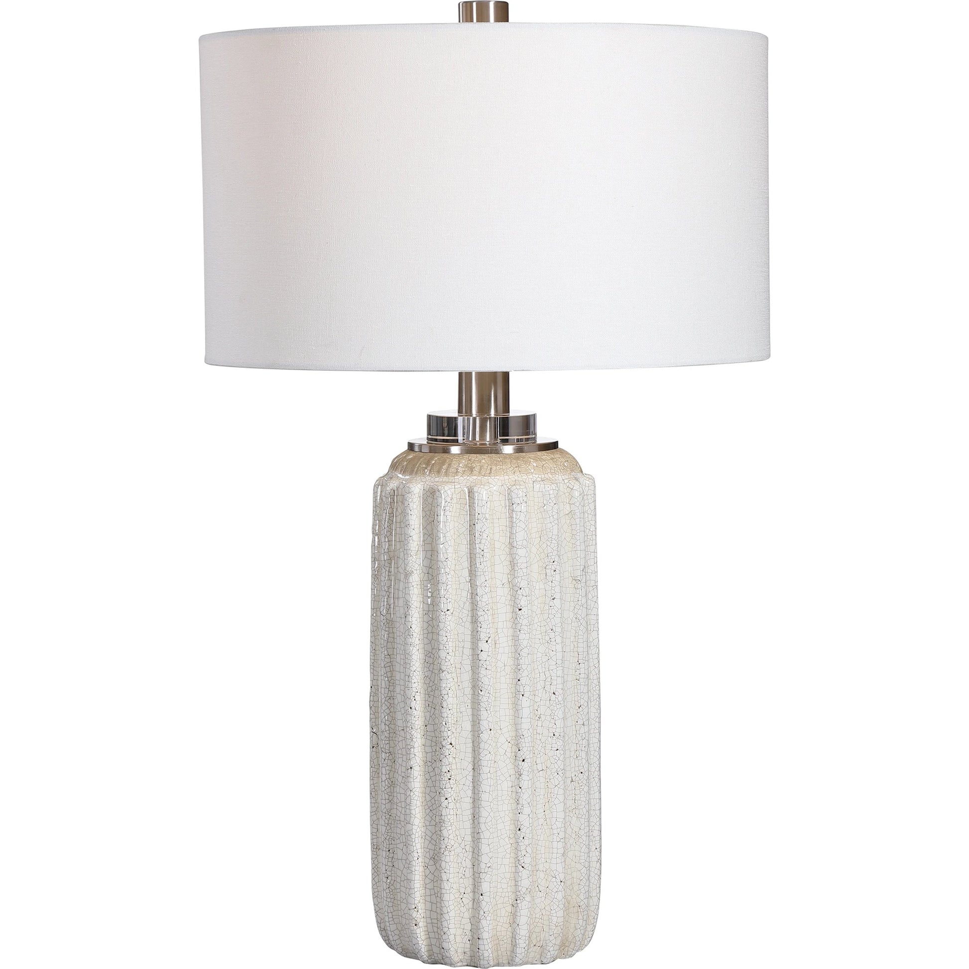 Azariah Table Lamp by Uttermost in white. Made from iron, ceramic, crystal, fabric in a modern style.