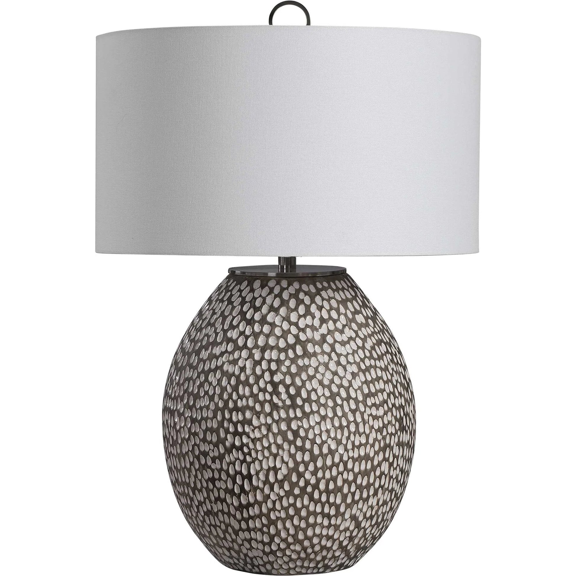 Cyprien Table Lamp by Uttermost in gray. Made from iron, ceramic, fabric in a modern style.
