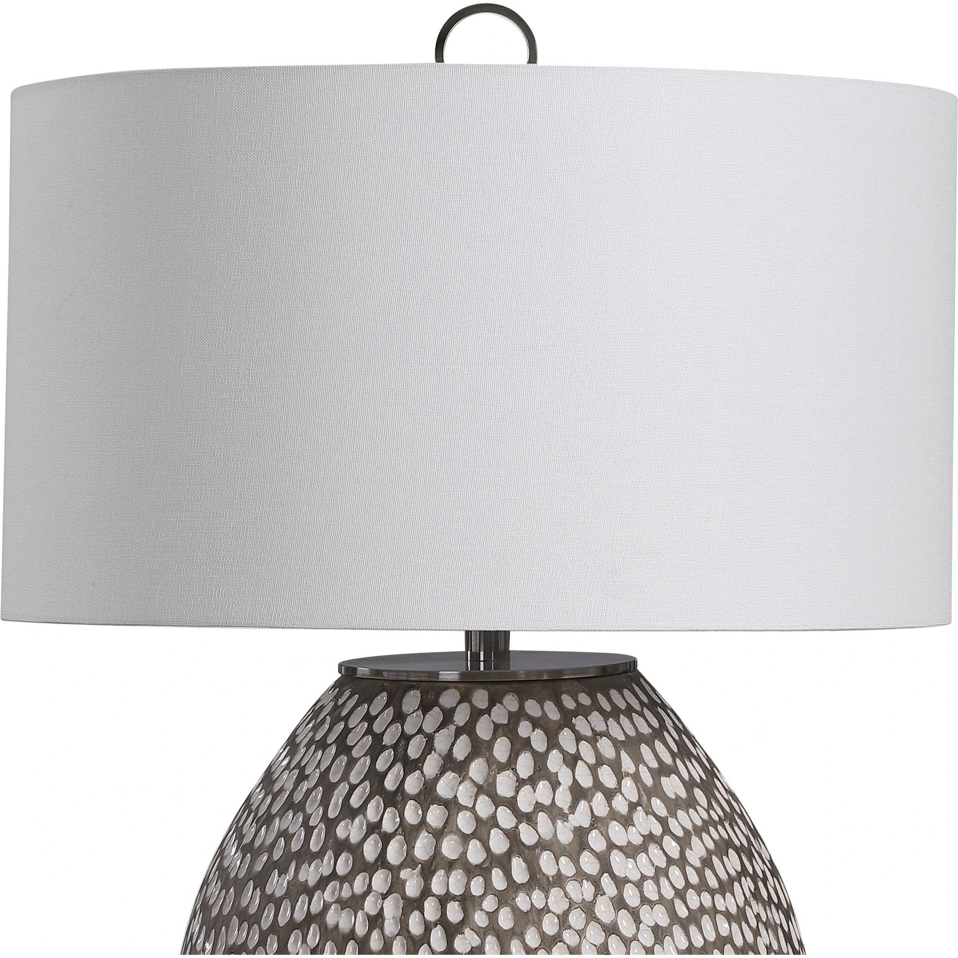 Cyprien Table Lamp by Uttermost in gray. Made from iron, ceramic, fabric in a modern style.