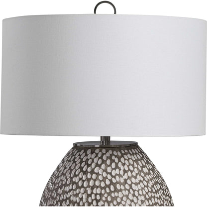 Cyprien Table Lamp by Uttermost in gray. Made from iron, ceramic, fabric in a modern style.