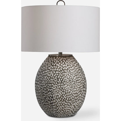 Cyprien Table Lamp by Uttermost in gray. Made from iron, ceramic, fabric in a modern style.