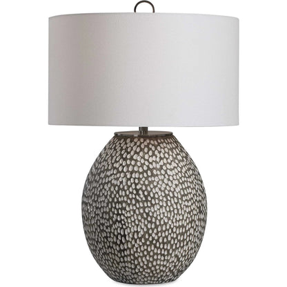 Cyprien Table Lamp by Uttermost in gray. Made from iron, ceramic, fabric in a modern style.