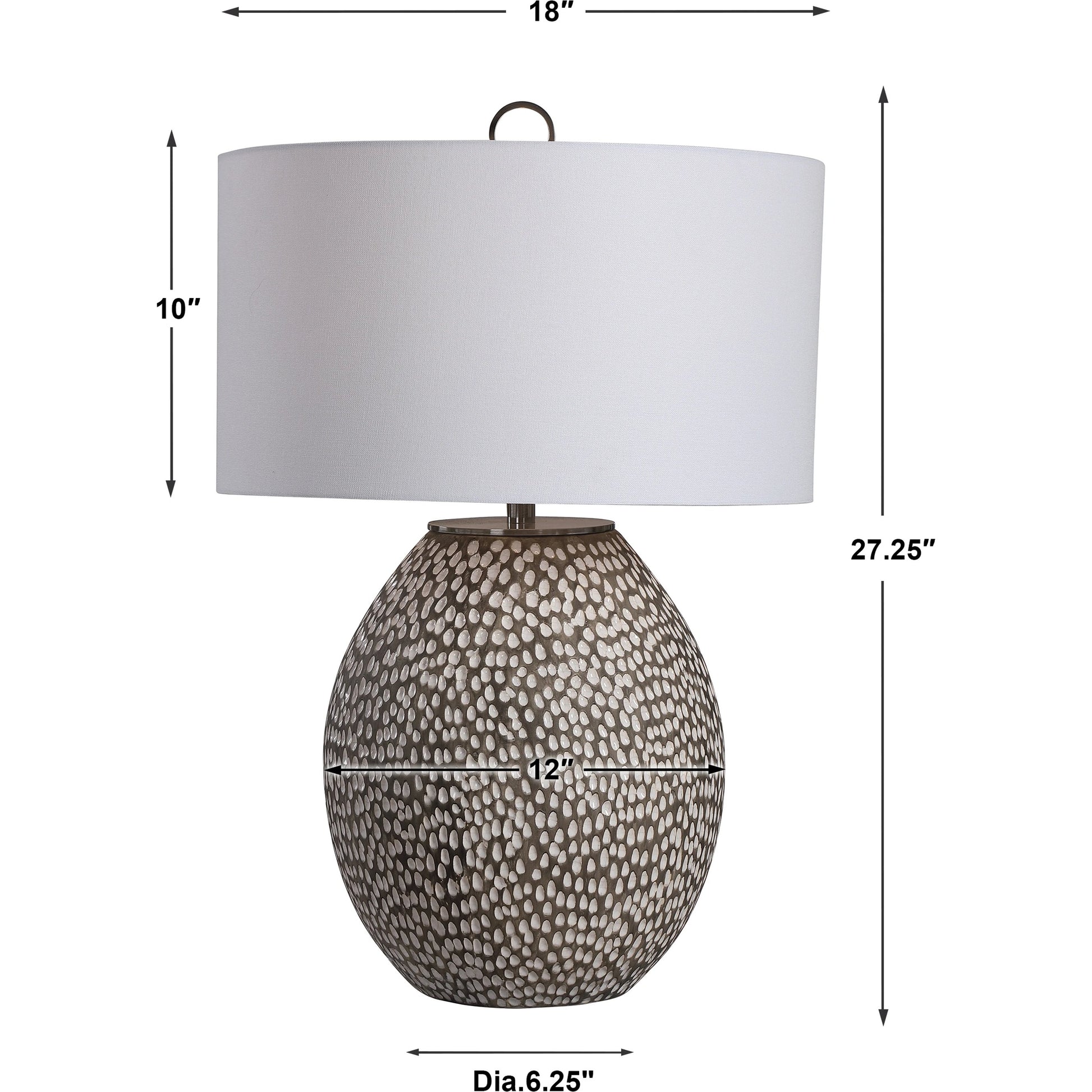 Cyprien Table Lamp by Uttermost in gray. Made from iron, ceramic, fabric in a modern style.