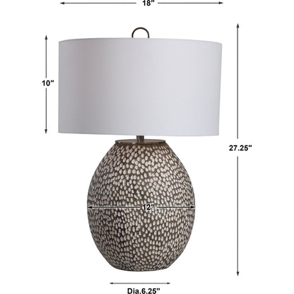 Cyprien Table Lamp by Uttermost in gray. Made from iron, ceramic, fabric in a modern style.