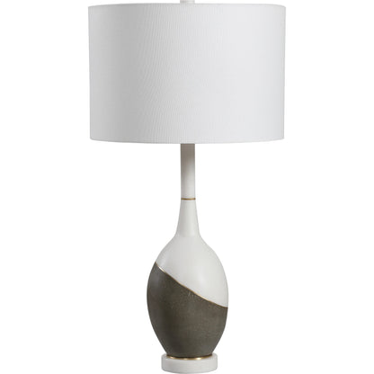 Tanali Table Lamp by Uttermost. Made from copper, concrete, resin, iron, fabric in a modern style.
