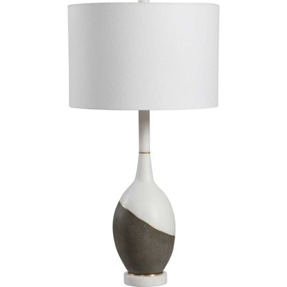 Tanali Table Lamp by Uttermost. Made from copper, concrete, resin, iron, fabric in a modern style.