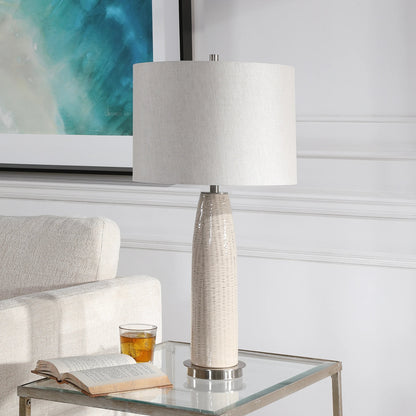 Delgado Table Lamp by Uttermost in gray. Made from ceramic, iron in a modern style.