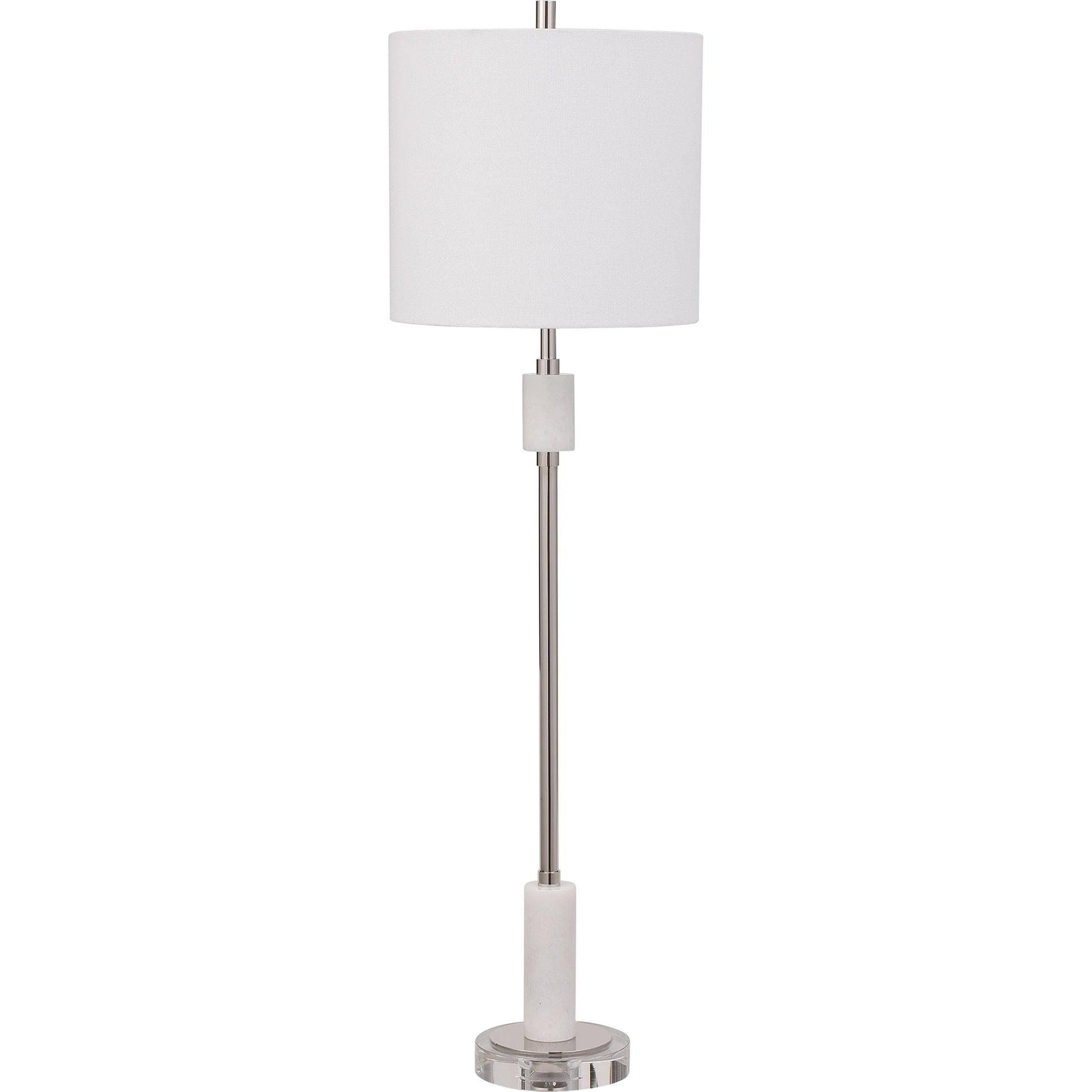 Sussex Buffet Lamp by Uttermost in nickel. Made from crystal, marble, steel, fabric in a transitional style.