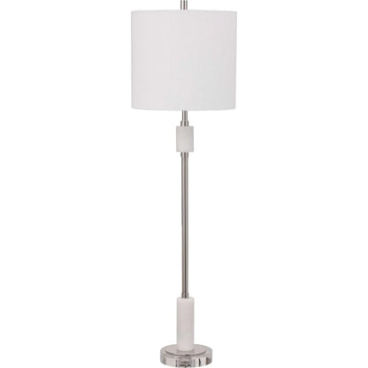 Sussex Buffet Lamp by Uttermost in nickel. Made from crystal, marble, steel, fabric in a transitional style.