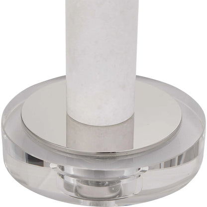 Sussex Buffet Lamp by Uttermost in nickel. Made from crystal, marble, steel, fabric in a transitional style.