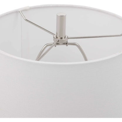 Sussex Buffet Lamp by Uttermost in nickel. Made from crystal, marble, steel, fabric in a transitional style.