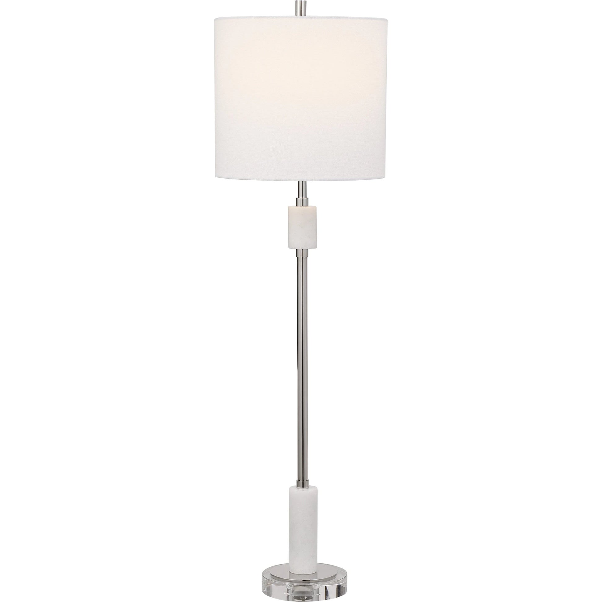 Sussex Buffet Lamp by Uttermost in nickel. Made from crystal, marble, steel, fabric in a transitional style.