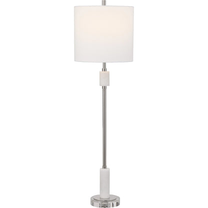 Sussex Buffet Lamp by Uttermost in nickel. Made from crystal, marble, steel, fabric in a transitional style.