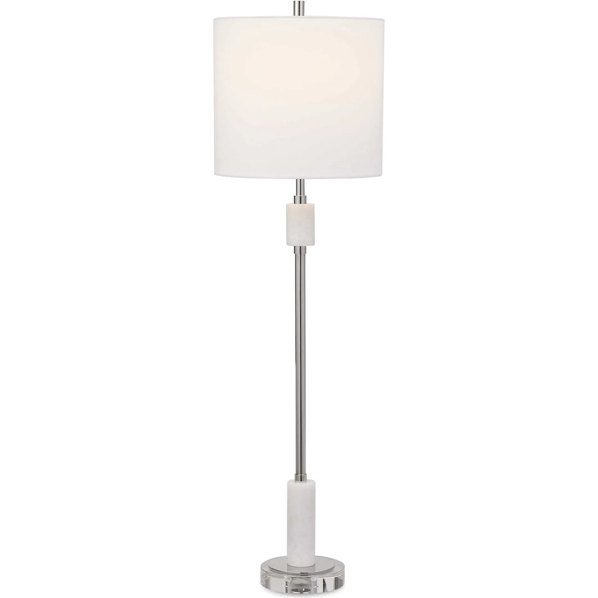 Sussex Buffet Lamp by Uttermost in nickel. Made from crystal, marble, steel, fabric in a transitional style.