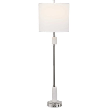 Sussex Buffet Lamp by Uttermost in nickel. Made from crystal, marble, steel, fabric in a transitional style.
