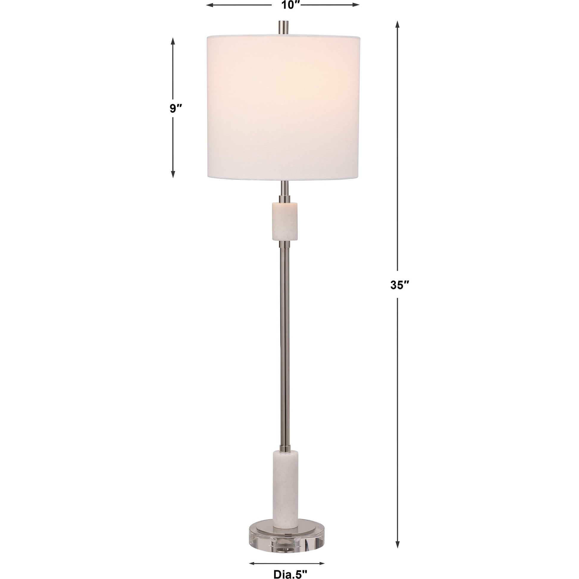 Sussex Buffet Lamp by Uttermost in nickel. Made from crystal, marble, steel, fabric in a transitional style.