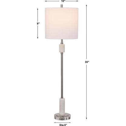 Sussex Buffet Lamp by Uttermost in nickel. Made from crystal, marble, steel, fabric in a transitional style.
