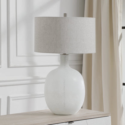 Whiteout Mottled Glass Table Lamp by Uttermost. Made from steel, glass, fabric in a cottage & farmhouse style.