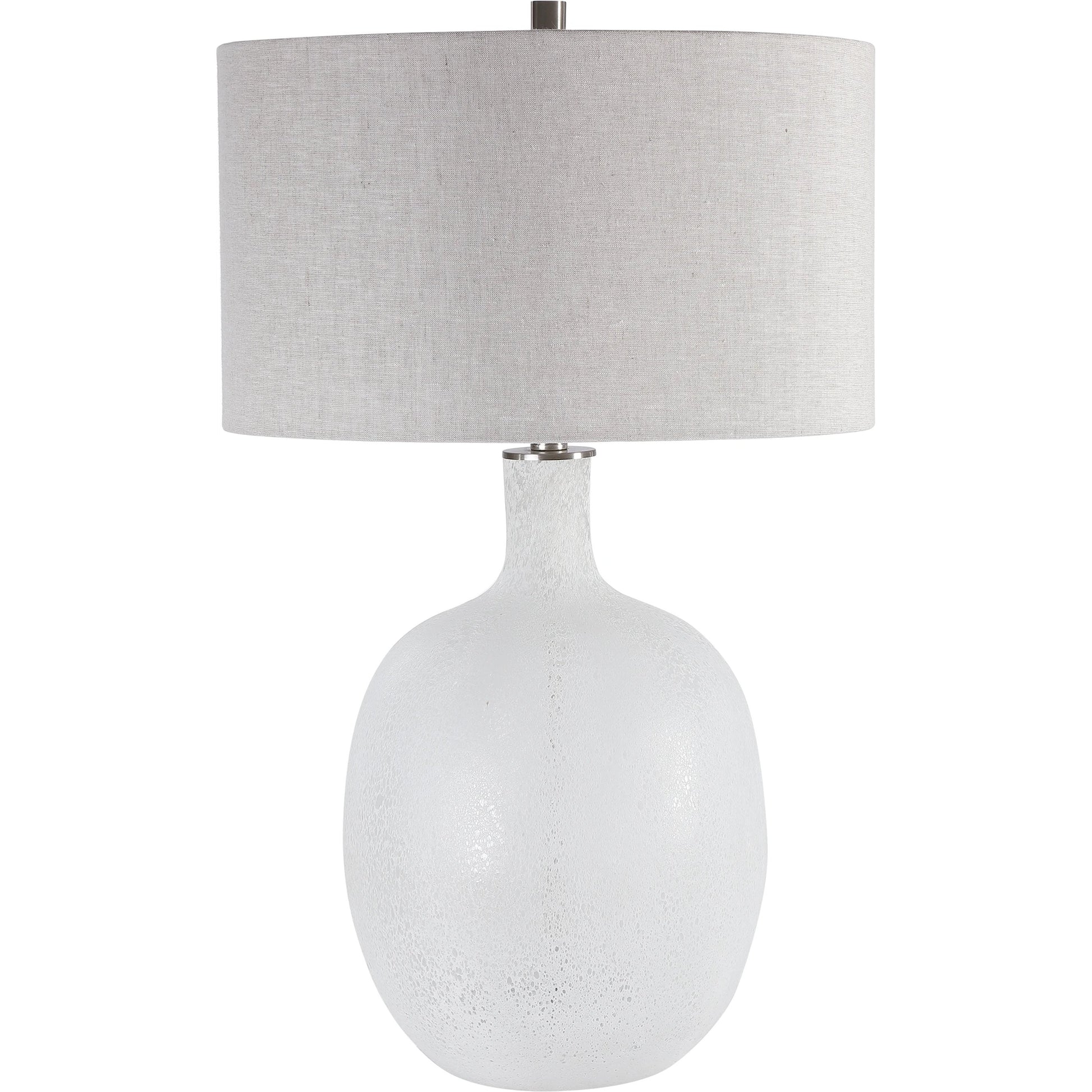 Whiteout Mottled Glass Table Lamp by Uttermost. Made from steel, glass, fabric in a cottage & farmhouse style.