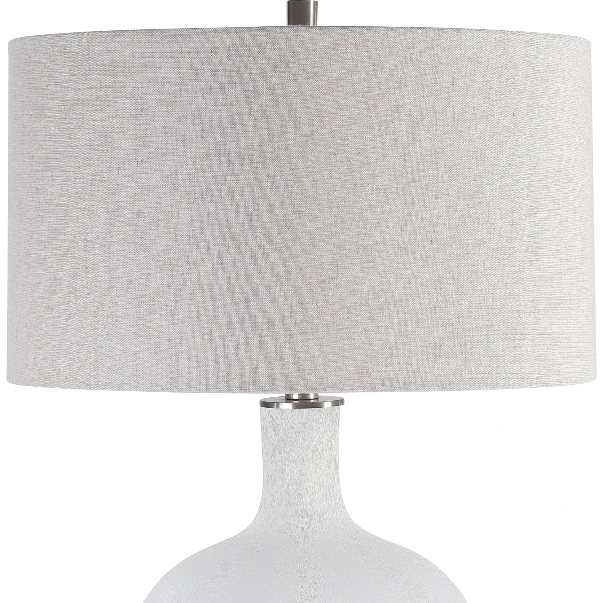 Whiteout Mottled Glass Table Lamp by Uttermost. Made from steel, glass, fabric in a cottage & farmhouse style.