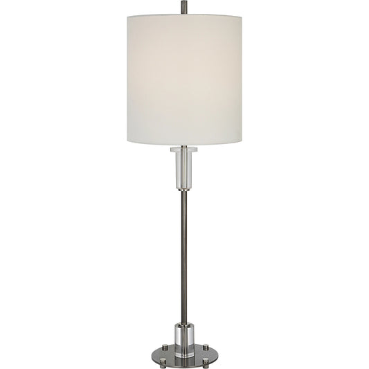 Aurelia Buffet Lamp by Uttermost in polished nickel. Made from steel, crystal, fabric in a transitional style.