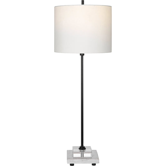 Ciara Buffet Lamp by Uttermost in satin black. Made from metal, marble, fabric, crystal in a transitional style.