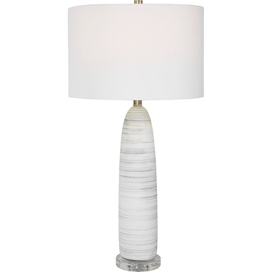 Levadia Table Lamp by Uttermost in nickel. Made from crystal, metal, ceramic, fabric in a modern style.