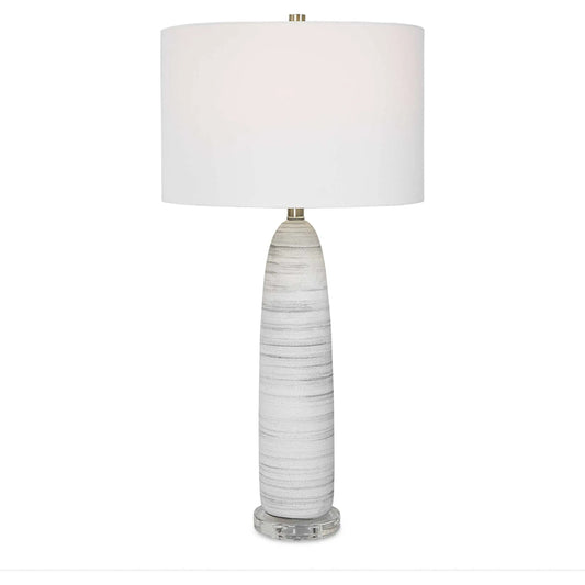 Levadia Table Lamp by Uttermost in nickel. Made from crystal, metal, ceramic, fabric in a modern style.