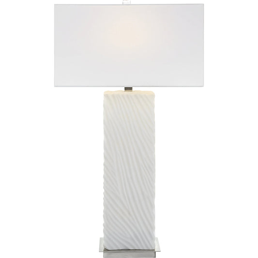 Pillar Table Lamp by Uttermost in nickel. Made from mad-made stone, iron, fabric in a modern style.