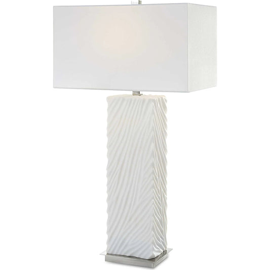 Pillar Table Lamp by Uttermost in nickel. Made from mad-made stone, iron, fabric in a modern style.