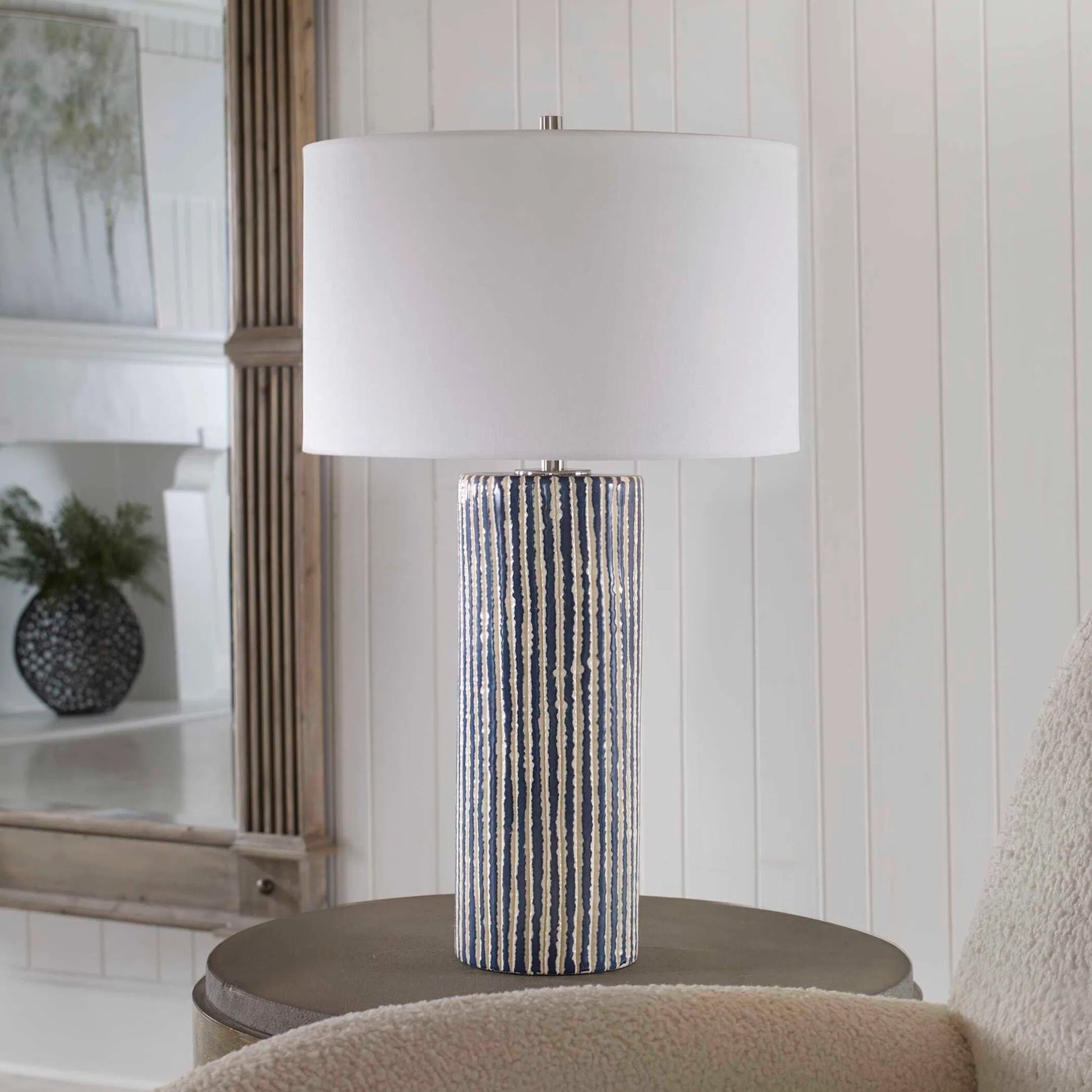 Havana Table Lamp by Uttermost in cobalt. Made from ceramic, iron, fabric in a modern style.