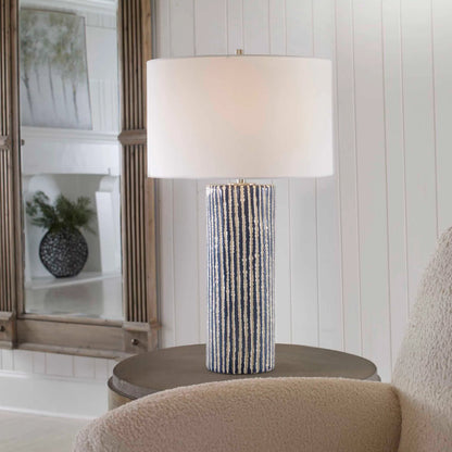 Havana Table Lamp by Uttermost in cobalt. Made from ceramic, iron, fabric in a modern style.