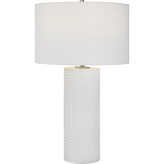 Patchwork Table Lamp by Uttermost in nickel. Made from ceramic, iron, fabric in a modern style.