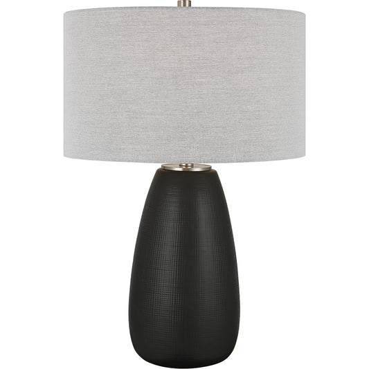 Twilight Table Lamp by Uttermost in satin black, nickel. Made from steel, ceramic, fabric in a modern style.
